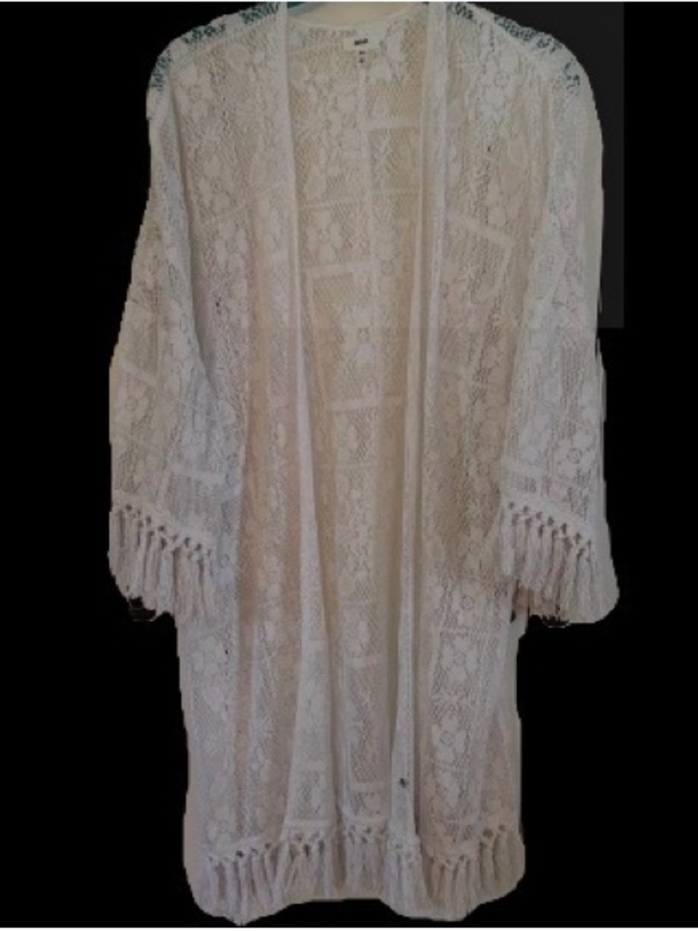 aerie White Lace Fringe Kimono- duster /cardigan